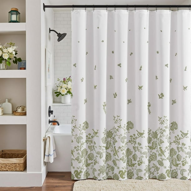 Cortina de Ducha Jinchan Floral Pájaros Verde Impermeable 180x180 cm