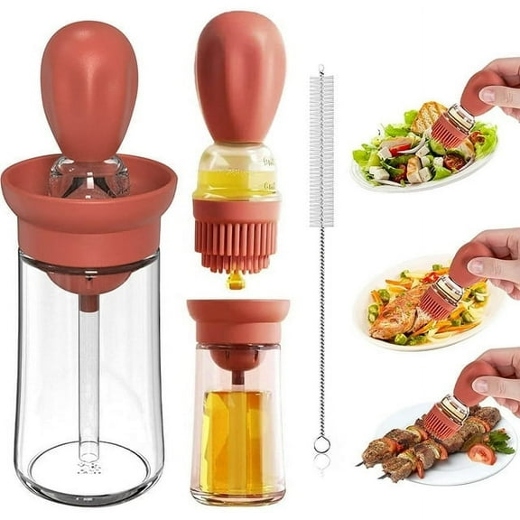 Oil Dispenser Bottle for Kitchen, 3 in 1 Oil Bottle with Brush, Olive Oil Bottle Dispenser with Cleaning Brush for Kitchen Cooking, Frying, Baking, Bbq, Air Fryer 180ml(Red)