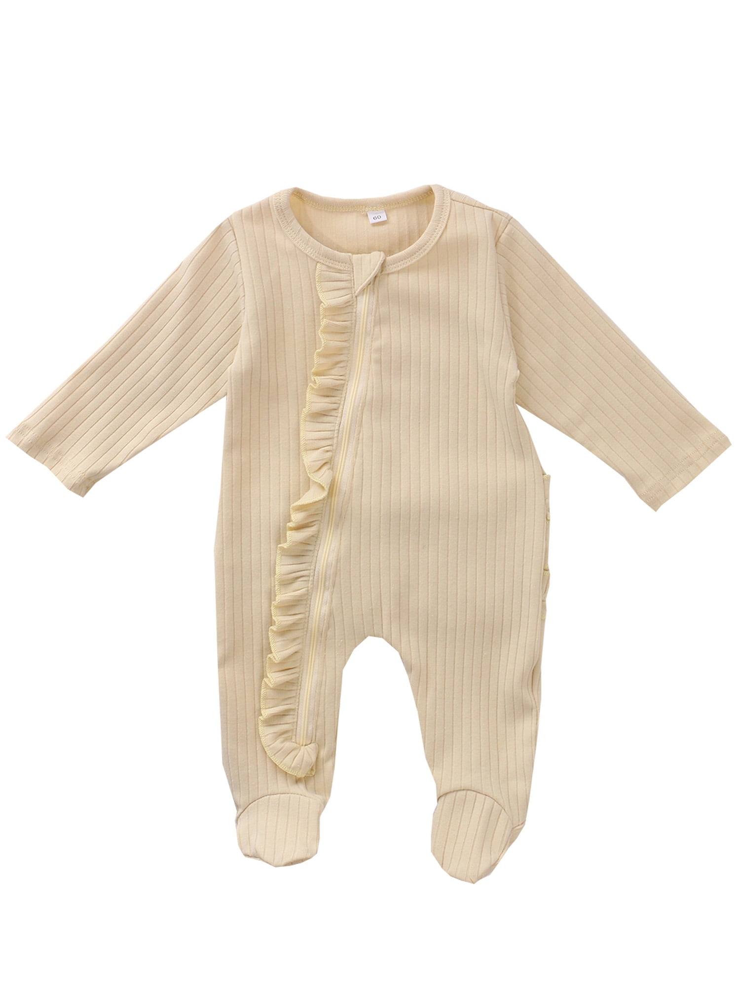Ma&Baby Newborn Baby Girl Zipper Footed Pajamas Ribbed Ruffle Jumpsuits ...