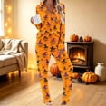 thumbnail image 2 of Edvintorg Matching Lounge Sets for Women Halloween Printed Comfy Sleepwear Button Down Top and Pant Casual Pajamas Plus Size Woman Clothes Orange XXL, 2 of 8