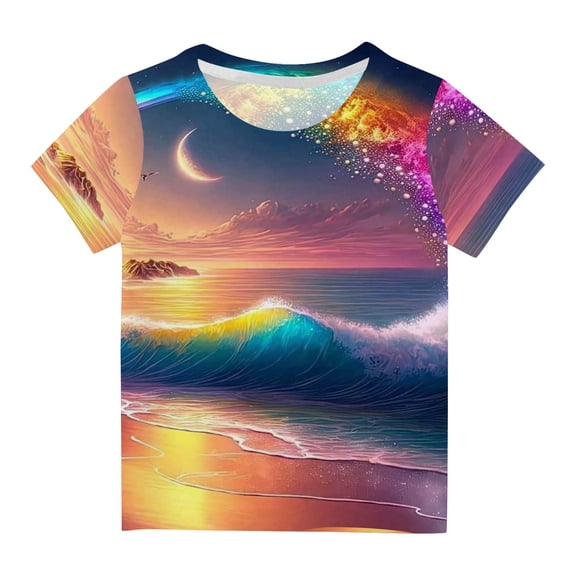 AINIYS 3 Years Kids Summer Tops Trendy Children Clothes Casual Loose Little Boys Tees Fashion Short Sleeve T-Shirt Crewneck Tie Dye Gradient Color Multicolor