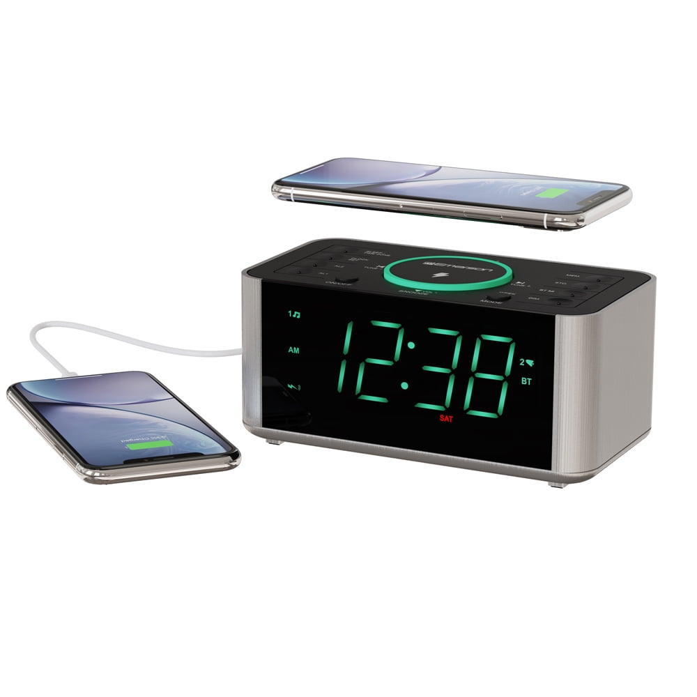 Emerson Alarm Clock Radio and Wireless Charger with Bluetooth