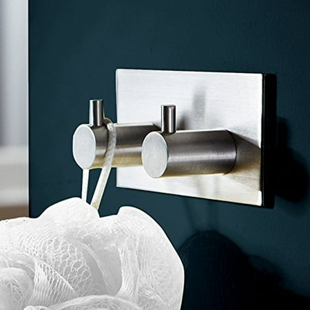 Brushed Stainless Steel Bathroom Accessories Lingstar SUS 304 Stainless Steel 3M Self Adhesive Bathroom Kitchen Towel Hanger Rack Wall Mount Brushed Finish (2-Hook) ()