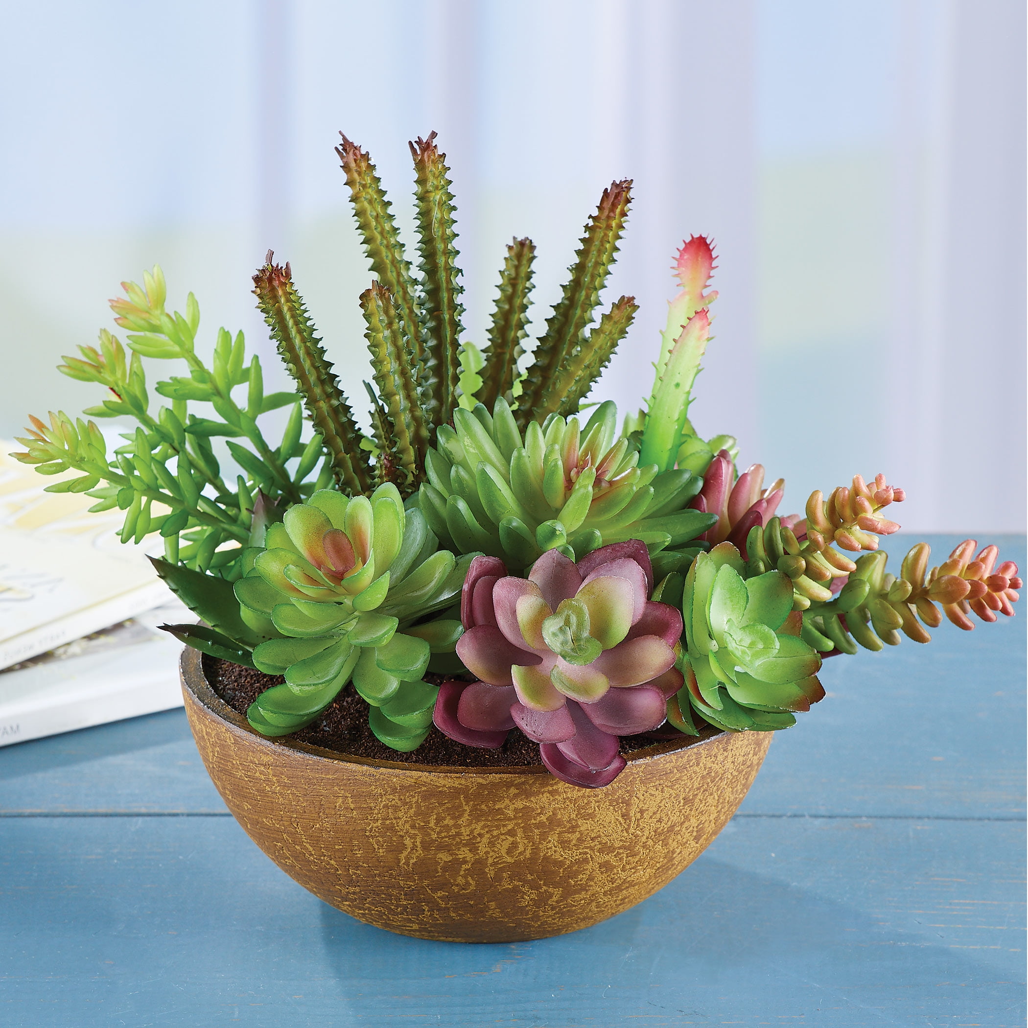 Artificial Succulent Arrangement in Lovely Textured Bowl