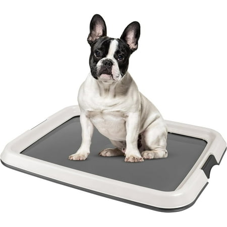 IRIS USA Pee Pad Holder Fits 17 x24 or Larger Medium Puppy Dog Pad Hoder Secured Latches Non-Skid Rubber Feet High Polish Finish for Easy Cleaning Leak Protection Dog Potty Tray Dark Gray