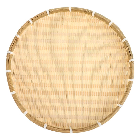 QIFULL Round Woven Basket Bamboo Basket Beige for Shop Storage 1Pcs