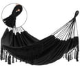 thumbnail image 1 of TOPCHANCES Hammock Hanging Swing Handmade Boho Large Brazilian Macrame Fringe 2 Person Hammock Swing Net Chair for Indoor Outdoor Patio Yard Garden, Black, 200x150cm, 1 of 8