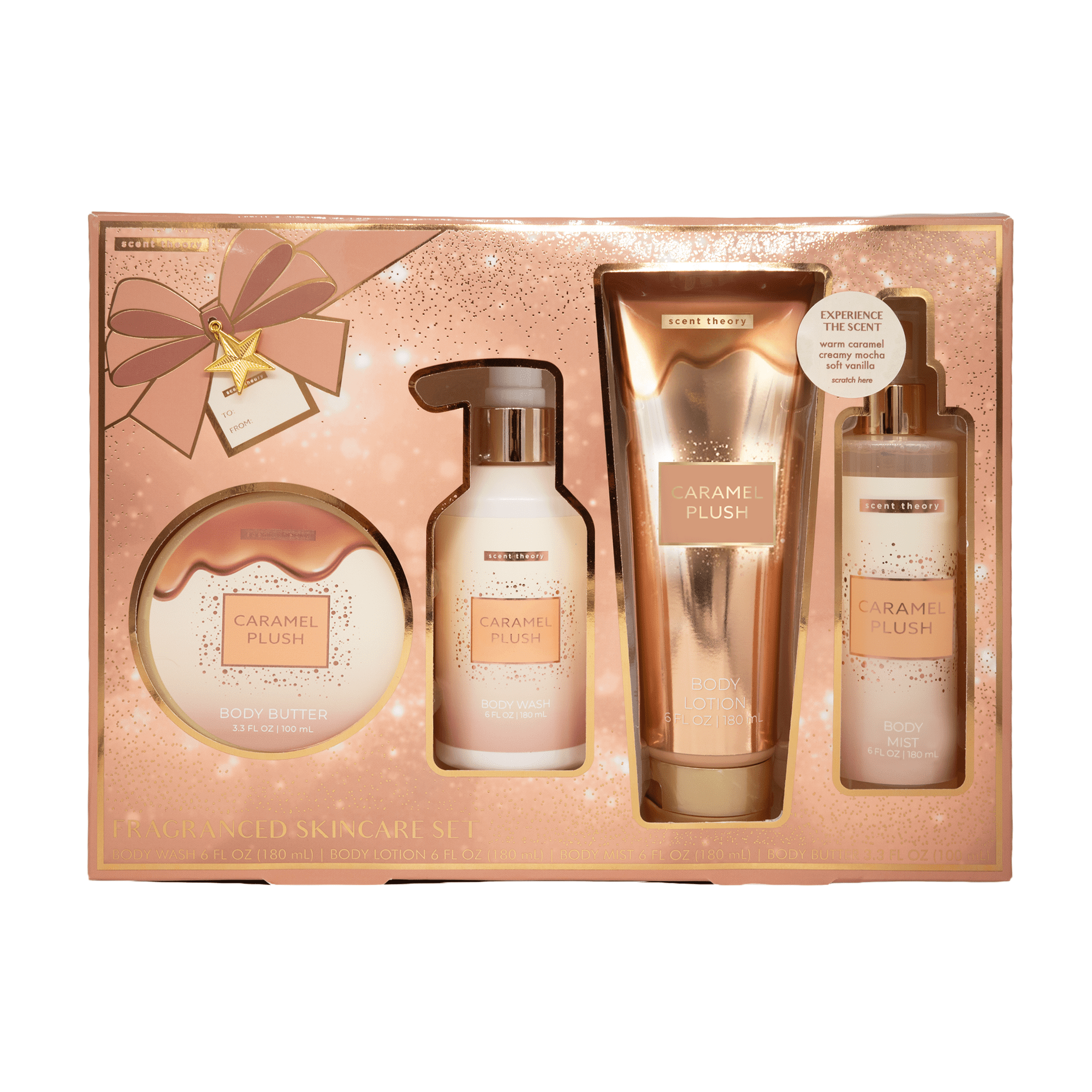Scent Theory Fragranced Skincare Set Caramel Plush Scent 4 Pieces