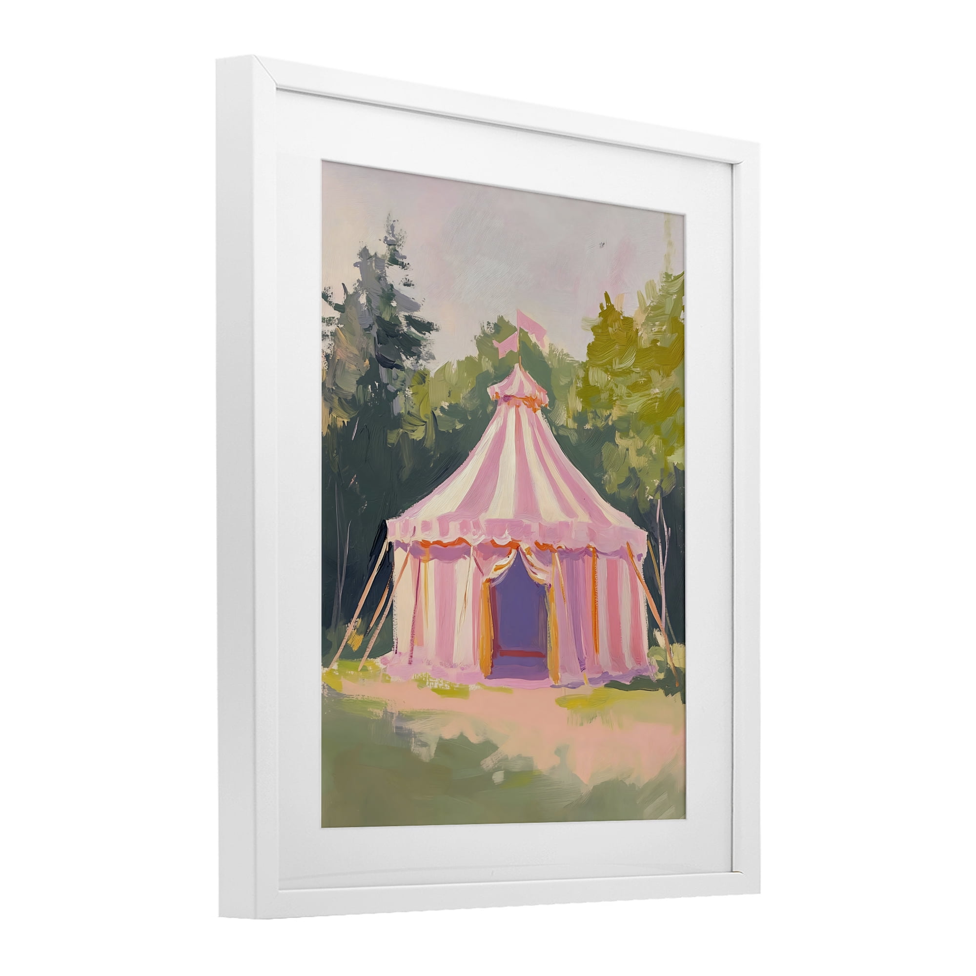 Stupell Industries Pink Circus Tent in Meadow White Framed Print Under Glass, design by The Prints Vibe