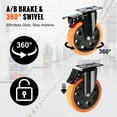 thumbnail image 3 of VEVOR Caster Wheels, 6-inch Swivel Plate Casters, Set of 4, with Security A/B Locking No Noise PVC Wheels, Heavy Duty 700 lbs Load Capacity Per Caster, Non-Marking Wheels for Cart Furniture Workbench, 3 of 9