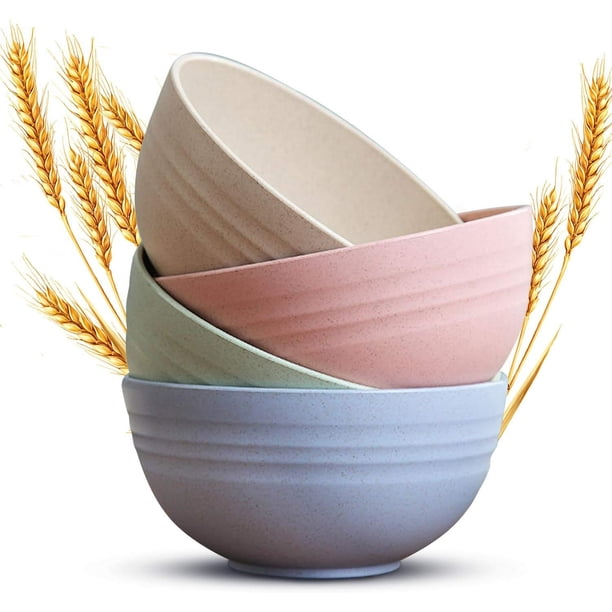 Xiao Hua Juego de cuencos pequeños de fibra de paja para comida (4 piezas), no frágiles, livianos, cuencos para sopa y ensalada, lavables en lavavajillas y microondas, 6 pulgadas