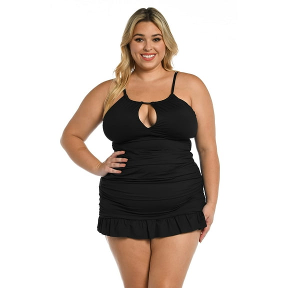 La Blanca Women's Island Goddess High Neck Keyhole Tankini Swimsuit Top, Black, 20W