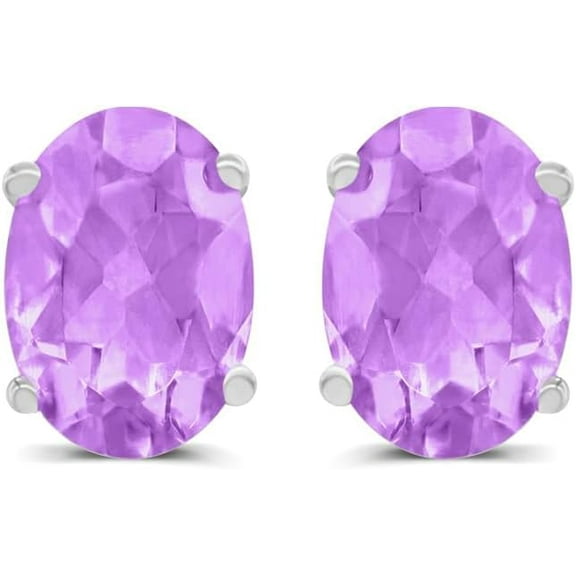 TimeLess Classics Oval Shape Amethyst Stud Earrings in 14K White Gold - 7x5MM