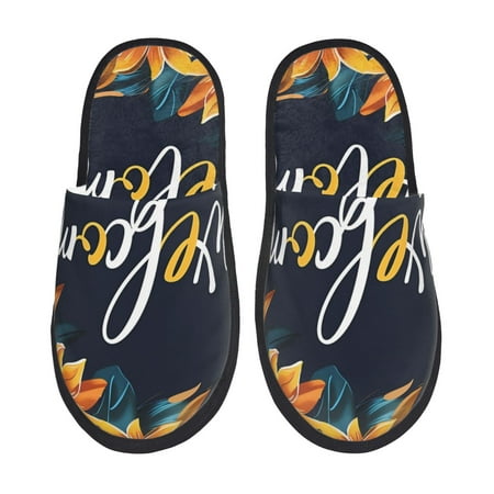 Balery Sunflower Welcome A Slient Indoor Furry Fleece Comfort House Shoes Soft Non-Slip Home Shoes Cotton slippers House Slippers-- Medium