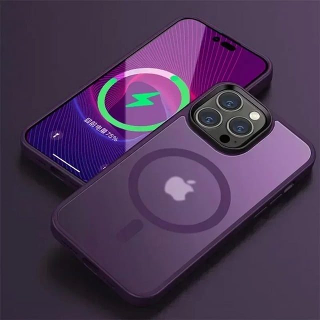 Shockproof Matte Transparent Phone Case For iPhone 16 13 11 12 14 15 Pro Max Plus For Magsafe Magnetic Wireless Charging Cover Dark Purple For iphone11Pro Max