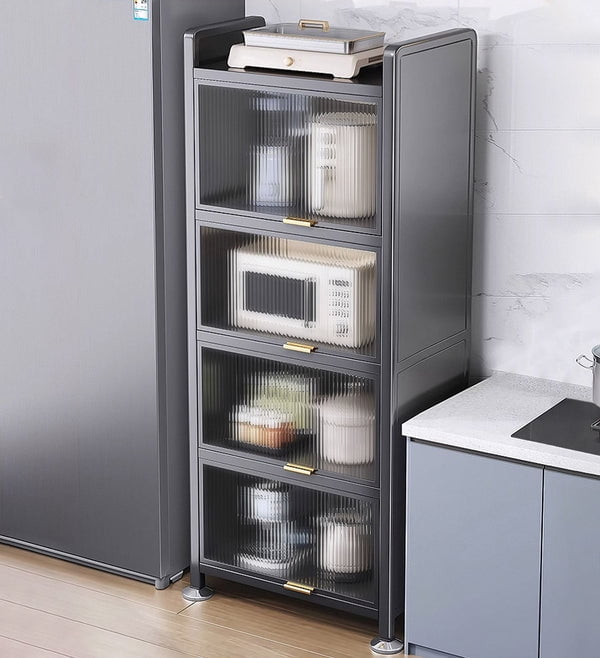 Joybos 5-Tier Narrow Dust-Proof Metal Kitchen Storage Cabinet, Floor-Standing Kitchen Storage Rack, Multi-Layer Microwave & Oven Storage Shelf, Refrigerator Gap Cabinet, Narrow Space Storage Organize