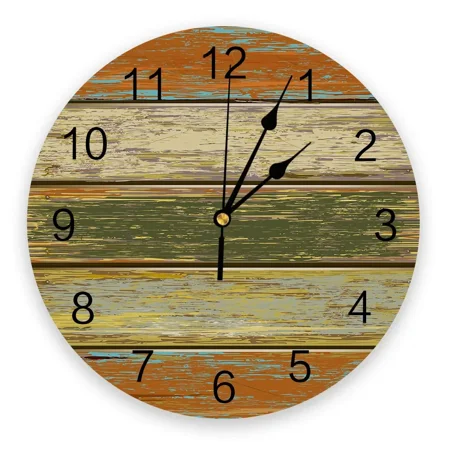 Vintage Old Wooden Board Texture 3D Wall Clock Modern Design Living Room Decoration Kitchen Clock Art Wall Watch Home Decor(10 Inch)