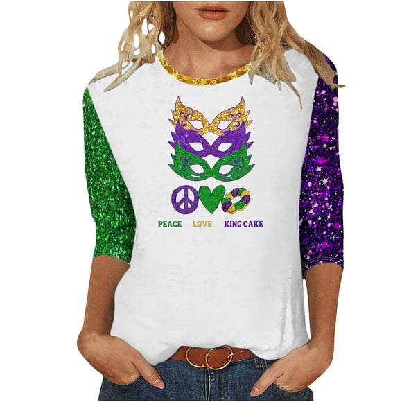 Sleeves for Women Women's and Leisure Carnival Printed Round Neck Cropped Sleeve Top