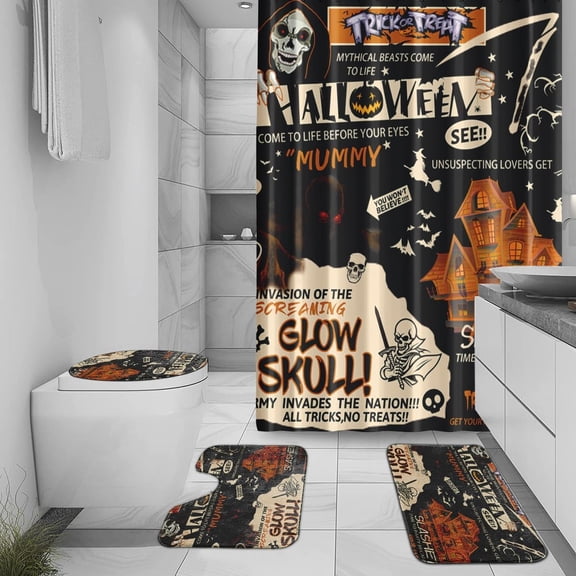 4 Pcs Watercolor Fall Leaves Shower Curtain Sets with Rugs Blue Autumn Bathroom Set Thanksgiving Home Bath Bathtub Decor Durable Curtains Mats for Bathroom 72 x 72 Inch