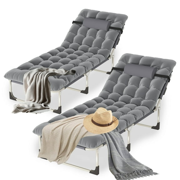 Jacgood 2 pcs Upgraded Folding Camping Cot for Adults, 28.7in Wide Heavy Duty Folding Portable Bed with Padded for Camping Tent Office Outdoor Travel,Gray