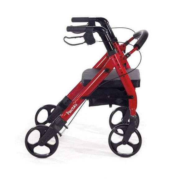 Comodita Piccola (Petite) Heavy Duty Rollator Walker with Comfortable 15" Wide Seat (Metallic Red)