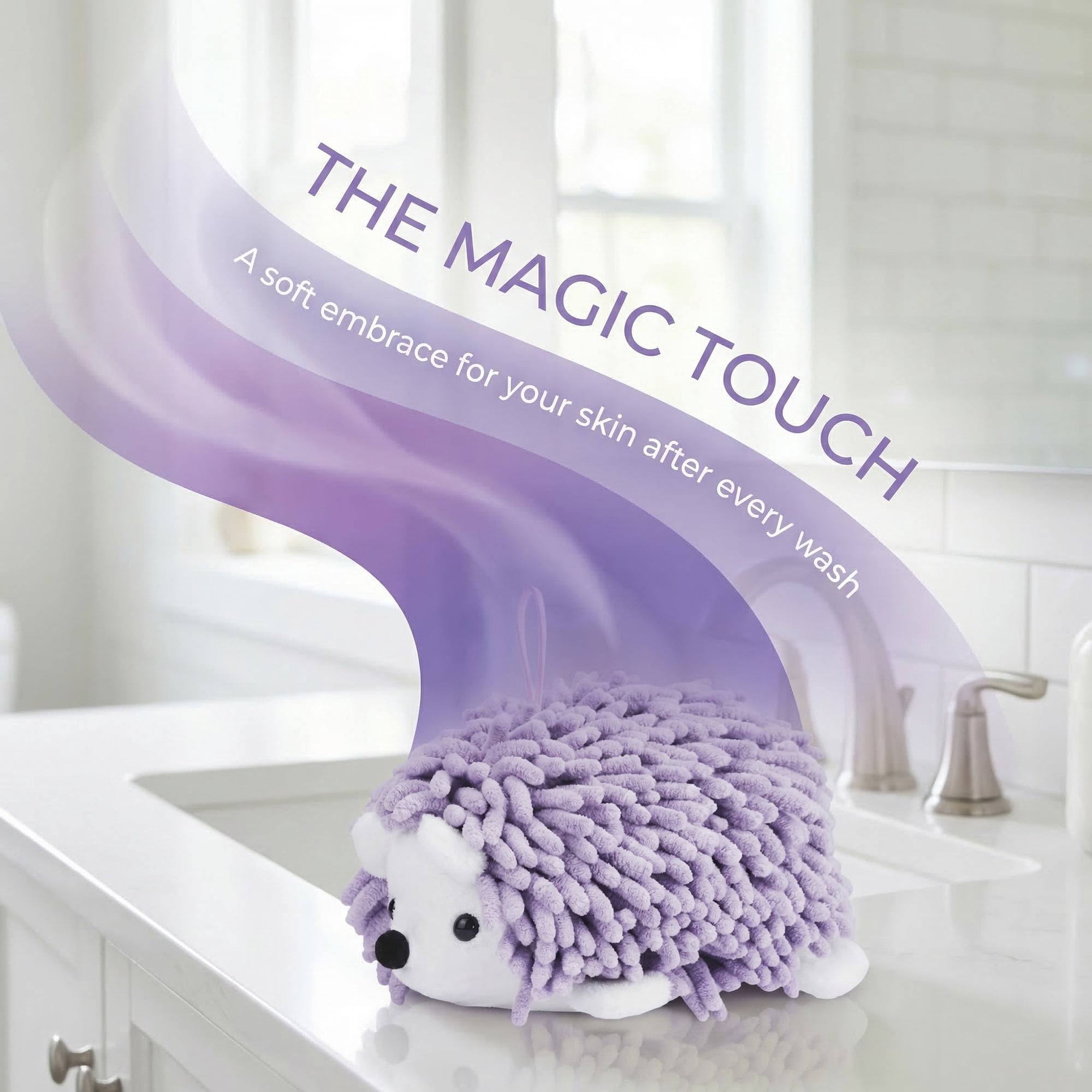 Unique Bargains Cute Animal Chenille Hanging Hand Towel for Kitchen Purple 10" x 6"