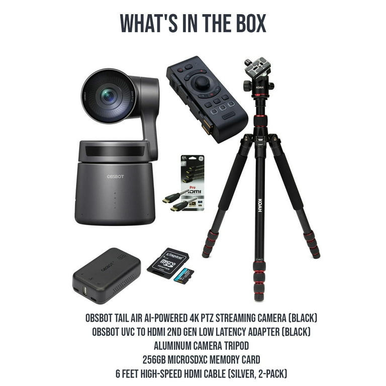 OBSBOT Tail Air AI-Powered 4K PTZ Streaming Camera Bundle (Black