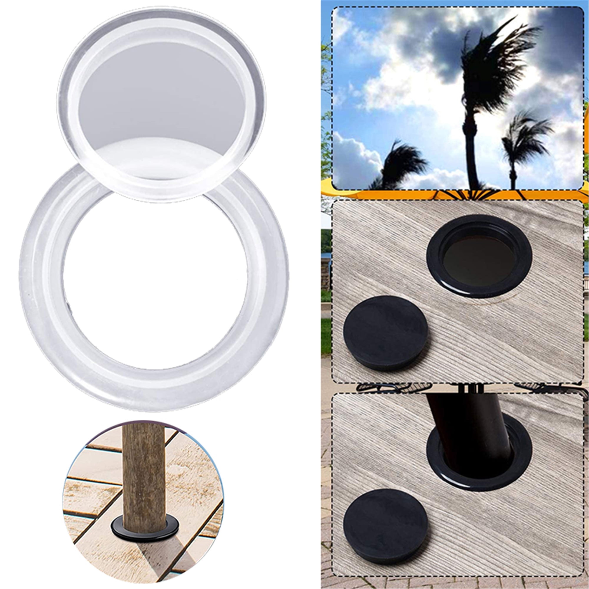 Hole Ring and Cap 2 Inch Standard Table Hole Silicone Umbrella Hole Ring Plug and Cap Set for Glass Outdoors Patio Garden Table Deck Yard 2 PCS Hole Ring and Cap Set Black,White 
