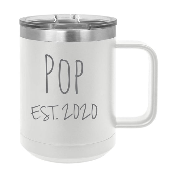 Pop Est. 2020 Established Stainless Steel Vacuum Insulated 15 Oz Engraved Double-Walled Travel Coffee Mug with Slider Lid