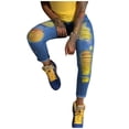 thumbnail image 2 of haxmnou women high waist straight jeans pant holes denim jeans ripped casual jeans blue l, 2 of 7