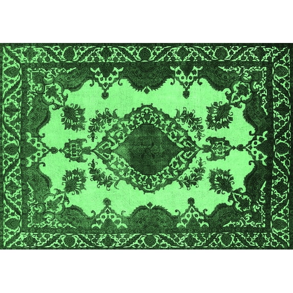 Ahgly Company Indoor Rectangle Oriental Emerald Green Industrial Area Rugs, 5' x 7'