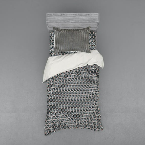 Geometric Duvet Cover Set, Abstract Pattern Diagonal Divided Squares and Polygonal Shapes, Bedding Set with Shams and Fitted Sheet, 3 Sizes, by Ambesonne