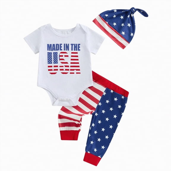 Yindaity Fourth Of July Outfit Baby Boy 4th of July Baby Boy Outfit Newborn My First Fourth of July Romper star Striped Pants hat Clothes Set(Blue,3-6 Months)