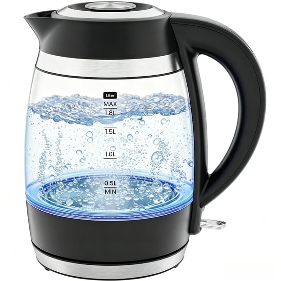 Electric Kettle, 1.8L 1500W, Hot Water Boiler, Removable Lid for Easy Cleaning, Auto Shut Off, Boil-Dry Protection, Stainless Steel Filter, BPA Free, Borosilicate Glass Electric Tea Kettle