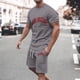 thumbnail image 2 of Playeras Deportivas De Verano Para Hombre, Camiseta Informal De Dos Piezas Con Estampado De Letras, Camiseta De Manga Corta Con Cuello Redondo Y Pantalones Cortos, 2 of 4
