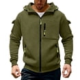 thumbnail image 2 of GrmtClth Hoodie for Men Full Zip Drawstring Hooded Jacket Multi Zipper Pockets Oversized Cargo Long Sleeve Top Fall Winter Outdoor Sports Casual Outfit Army Green L, 2 of 5