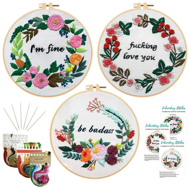 Kit de bordado Nuberlic Funny, paquete de 3 para principiantes y adultos