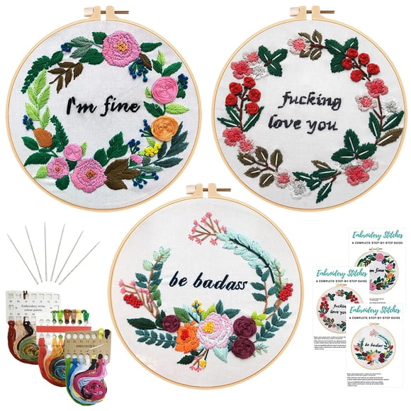 Kit de bordado Nuberlic Funny, paquete de 3 para principiantes y adultos