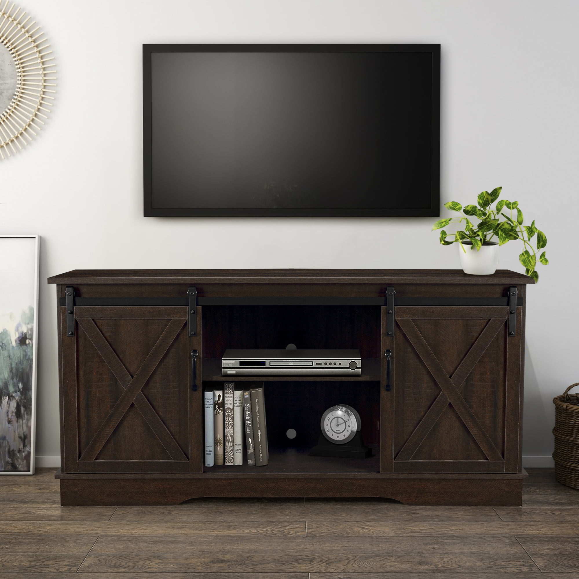 BELLEZE Modern Farmhouse Style 58 Inch TV Stand With 