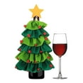 thumbnail image 1 of Bolsa para botellas de vino navideñas - Bolsas lindas verdes para botellas de vino con forma de árbol de Navidad | Bolsas de regalo para botellas de vino con bolas tejidas para decoración de mesas de, 1 of 5