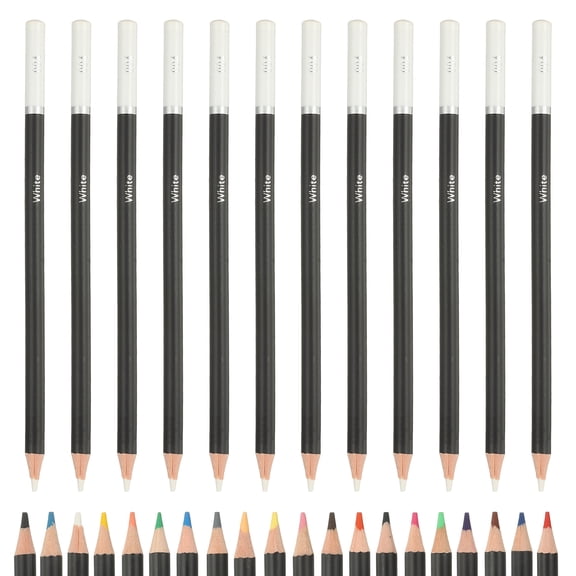 White Color Drawing Pencils for Adult Coloring Books, 12 Pcs
