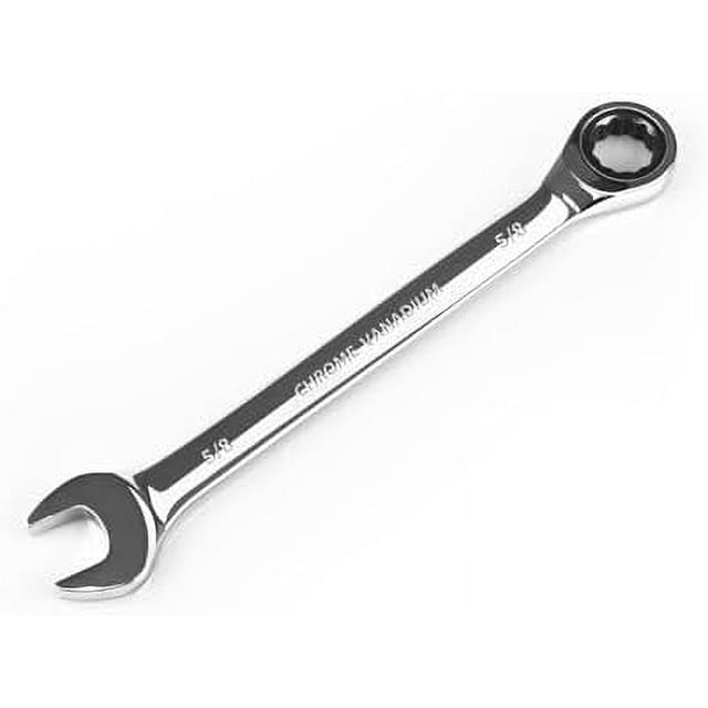 5/8 inch Ratcheting Combination Wrench SAE, Industrial Grade Gear Spanner with 12-Point Design, 72-Tooth Ratchet, Chrome Vanadium Steel Silver 5/8"