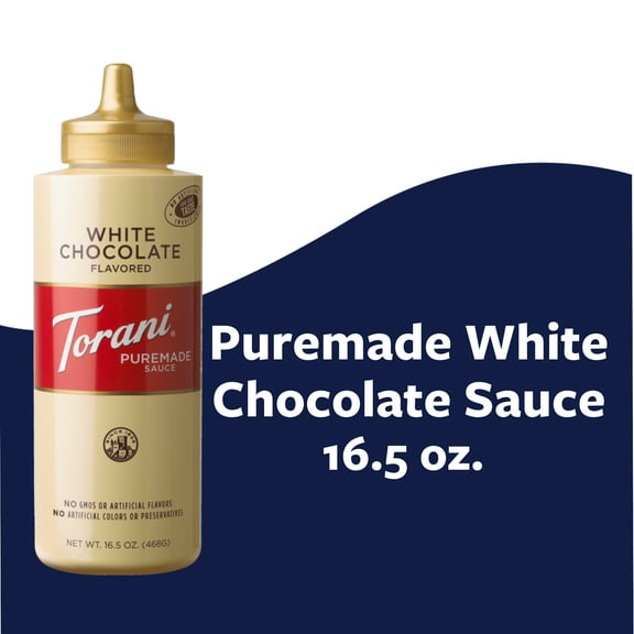 Torani Puremade White Chocolate Sauce, Authentic Coffeehouse Sauce and Dessert Topping, Plastic Squeeze Bottle 16.5 oz