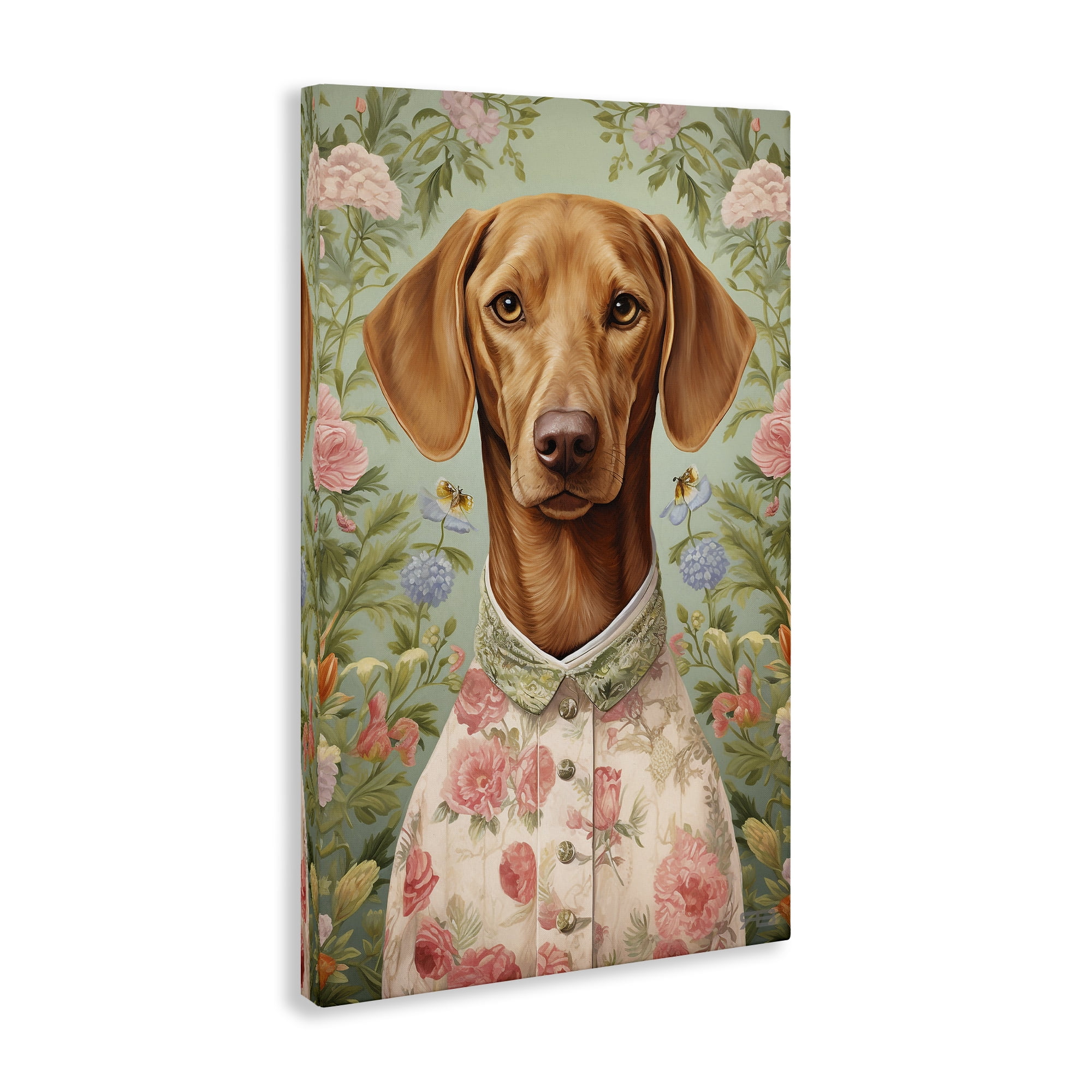 Stupell Industries Tropical Florals Dog Animals & Insects Painting Gallery Wrapped Canvas Art Print Wall Art, 30 x 45