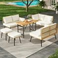 thumbnail image 3 of 6Pcs Outdoor Patio Furniture Set with Table, All-Weather Boho Wicker Rattan Patio Sectional L-Shaped Sofa, Metal Frame, Detachable Cushions, for Patio, Balcony, Backyard, Deck, Beige, 3 of 8