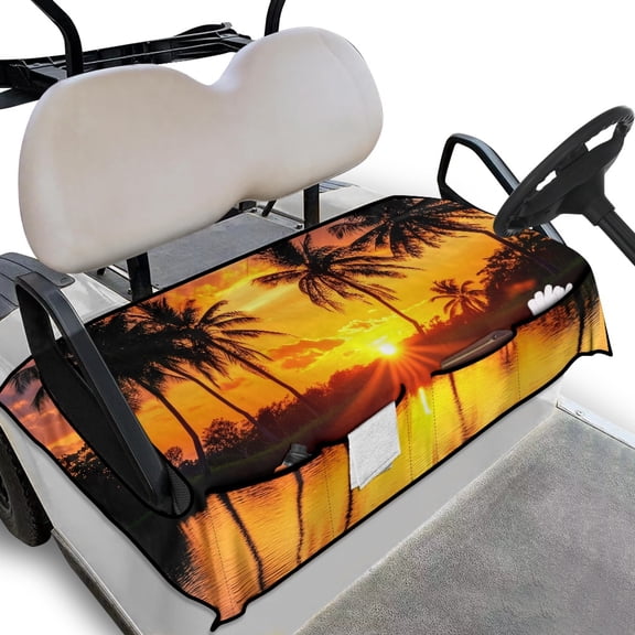 Whosucclay Golden Ocean Sunset 4 Storage Pockets Seat Cushion Cover, Soft Breathable Golf Cart Seat Blanket Towel for Yamaha EZGO Club Car, 52.36 x 32.28 inch