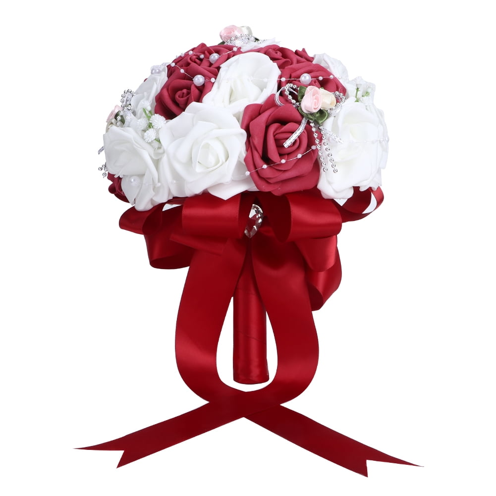 Silk Wedding Bouquet with Artificial Romantic Rose Flowers for Bride