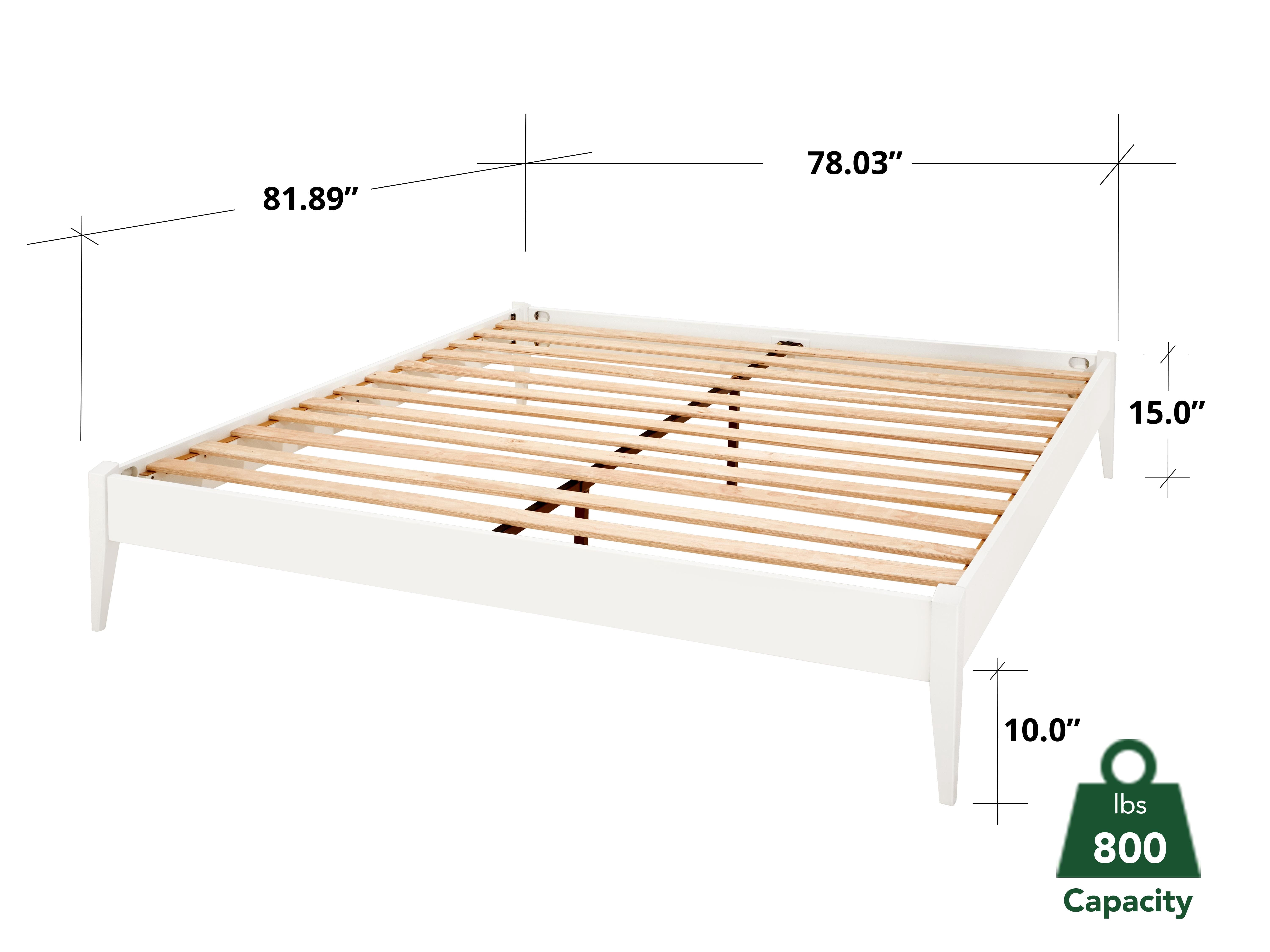 Keelin 15" King Size Platform Bed Frame, Modern, Solid Wood Bed, Ivory White