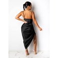 thumbnail image 3 of Vestido de satén con correa de espagueti para mujer, sexy, sin espalda, con cordón fruncido, dobladillo con abertura, cóctel, fiesta de noche L TUNC Sencillez, 3 of 5