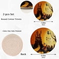 thumbnail image 3 of FREEAMG Cotton Stylish Halloween Flying Witch Scarecrow 2 Pcs Woven Pot Holder Trivets Set,Round Coasters Placemat for Cooking Baking Hot Dish Pan Pot Bowl Teapot(7/9 Inches), 3 of 5